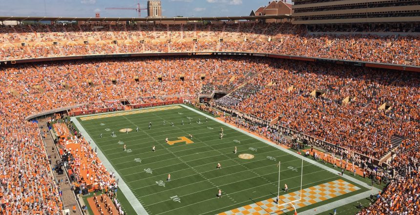 aerial view of crowded football stadium