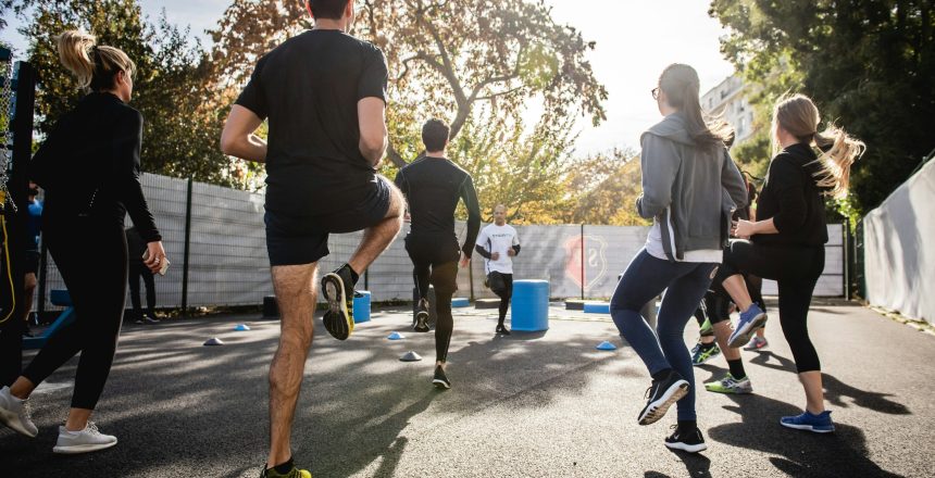 group of real people working out together